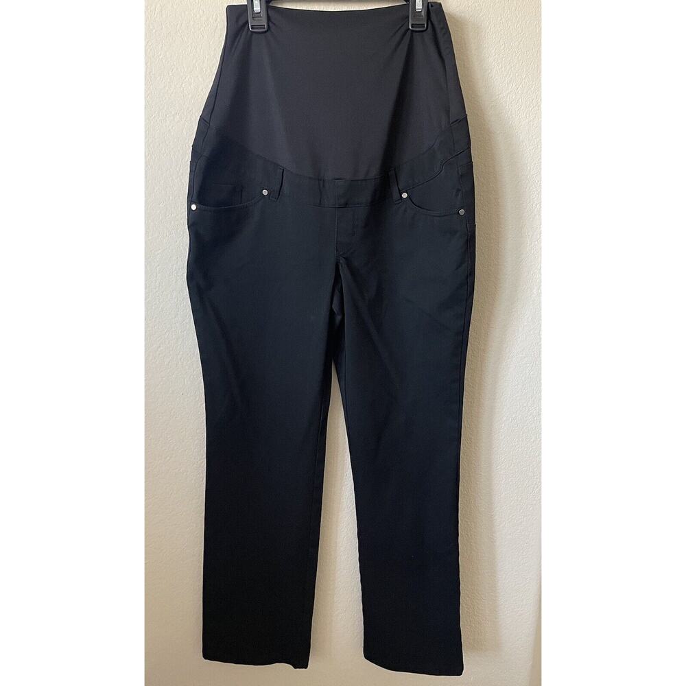 Hilary Radley Black Over The Belly Panel Straight Leg Maternity Pants Size M